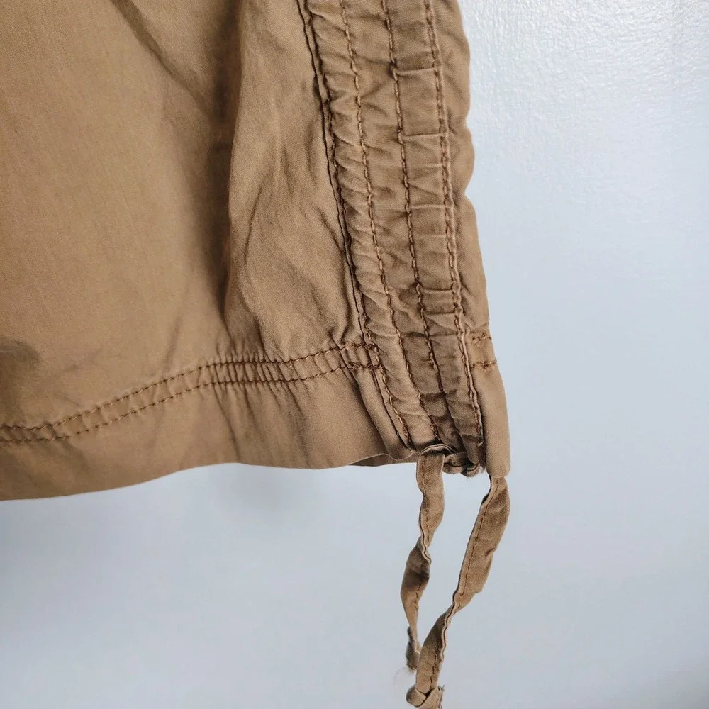 Gap Womens Tan Khaki Cotton Cargo Capri Pants Ruched Tie Hem Size 10